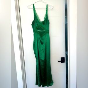 Never Fully Dressed lace cut-out slip midaxi dress in emerald
